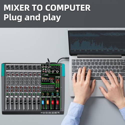 Depusheng PA8 Professional Audio Mixer Sound Card Console System Desk Interface 8 USB Bluetooth MP3 Input Computer Power Supply Phantom 48 V Reverb Effect 256 Integrated Black