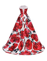 FTBY - Vestidos de fiesta de satén con estampado floral 2019 para mujer, formales con bolsillos, vestido de baile vintage