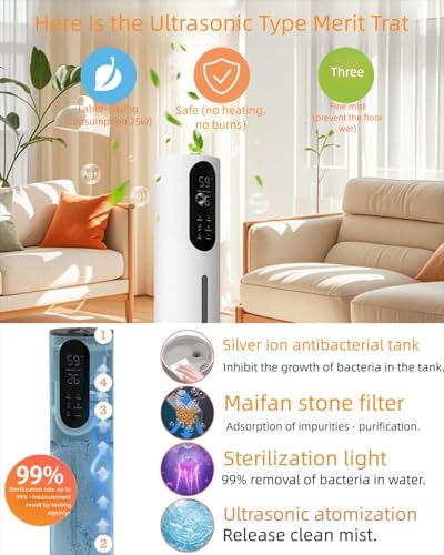 Humidifiers for Bedroom 9L Ultrasonic Cool Mist Humidifier for Large Room, Lasts 52H with 360° Nozzle, Sleep Mode & Auto Shut Off. Top Fill, 300ml/H Mist Speed, Ideal for Baby, Home, Office