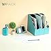 Vlando VPACK Desk Organizer - Office Leatherette 5-Compartment Pen Card Gadget Holder Desktop Stationery Storage Box (Peacock Blue)