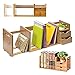 IDK Luxury Wooden Bamboo Desk Organizer with Two Drawers Three Expandable Book& File Shelves - Great for Home tabletop, Office Bookshelf, Accessories& Counter tables