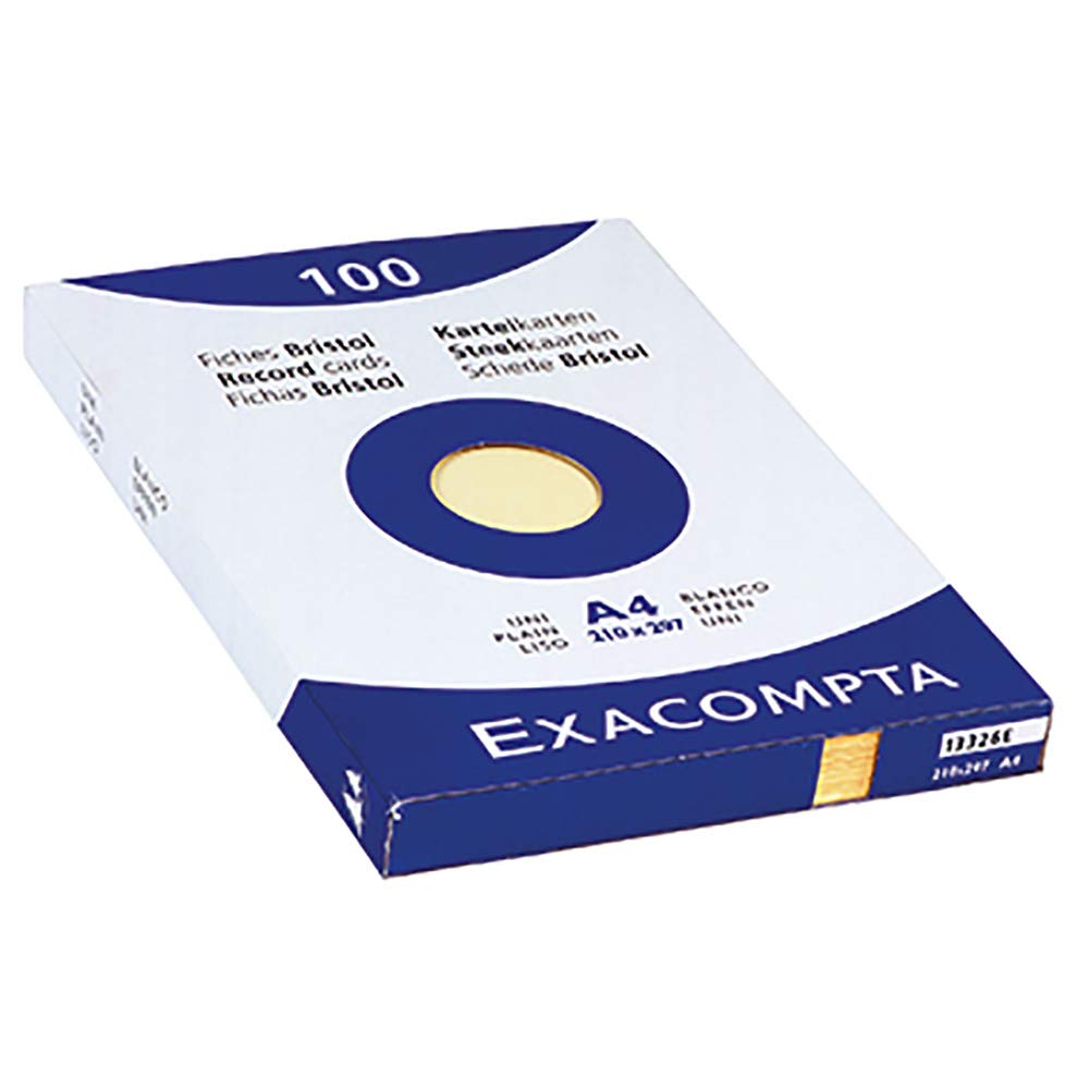 Exacompta - Ref 10326E - Bristol Plain Record Cards (Pack of 100) - A4 in Size, 205gsm Card, Compatible with Printers - Suitable for Exam Revision & Notes - Yellow