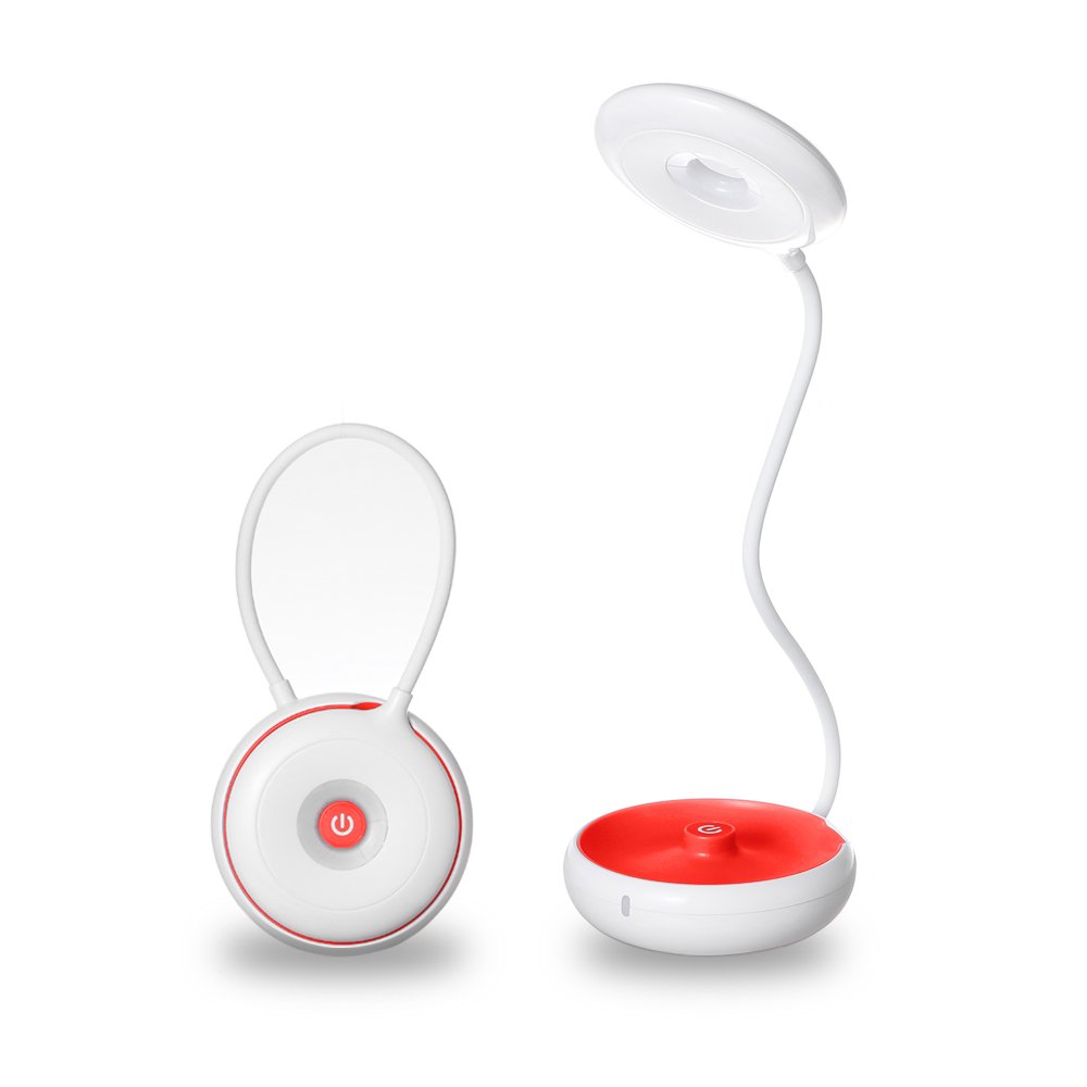 Portable LED Desk Lamp Travel Light 3-Level Dimmable Brightness Nightstand Lamp Touch Sensitive Control USB Rechargeable 1000mah Li-on Battery Flexible Lamp For Besides ,Reading, Kids-MECO,RED