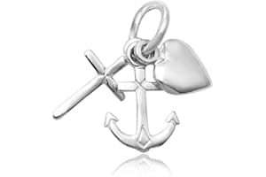 MIMI SILVER Mimi 925 Sterling Silver Faith Hope Charity - Heart Cross Anchor Charm Pendant