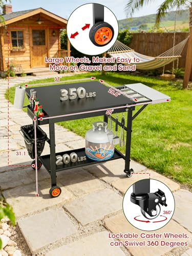 Outdoor Pizza Oven Table, Expansive Countertop Pizza Oven Stand for Party, Movable Kitchen Cooking Prep BBQ Cart with Wheels, Solid and Sturdy Grill Table, Fits Ooni Blackstone Ninja Cuisinart Gozney