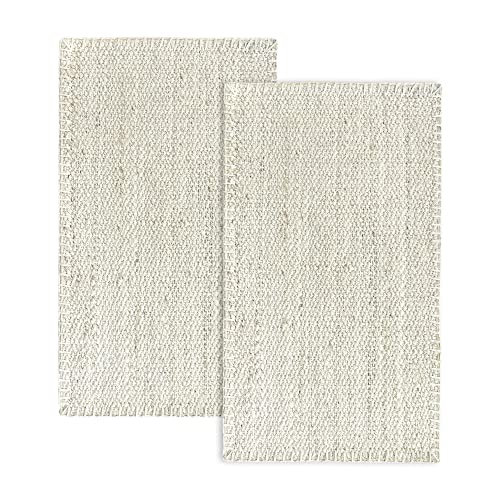 HAMID Granada Jute Rug 100% White Ivory Soft Rug High Strength Hand-Woven Living Room Dining Room Bedroom Hallway Rug 110 x 60 cm Pack of 2