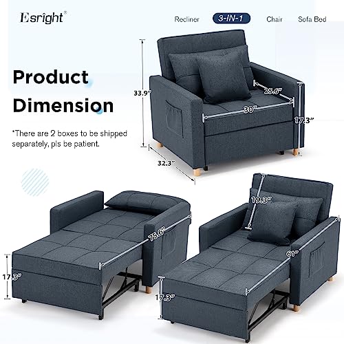 Esright 40 Inch Chair Bed 3in1 Convertible Futon Chair Multi