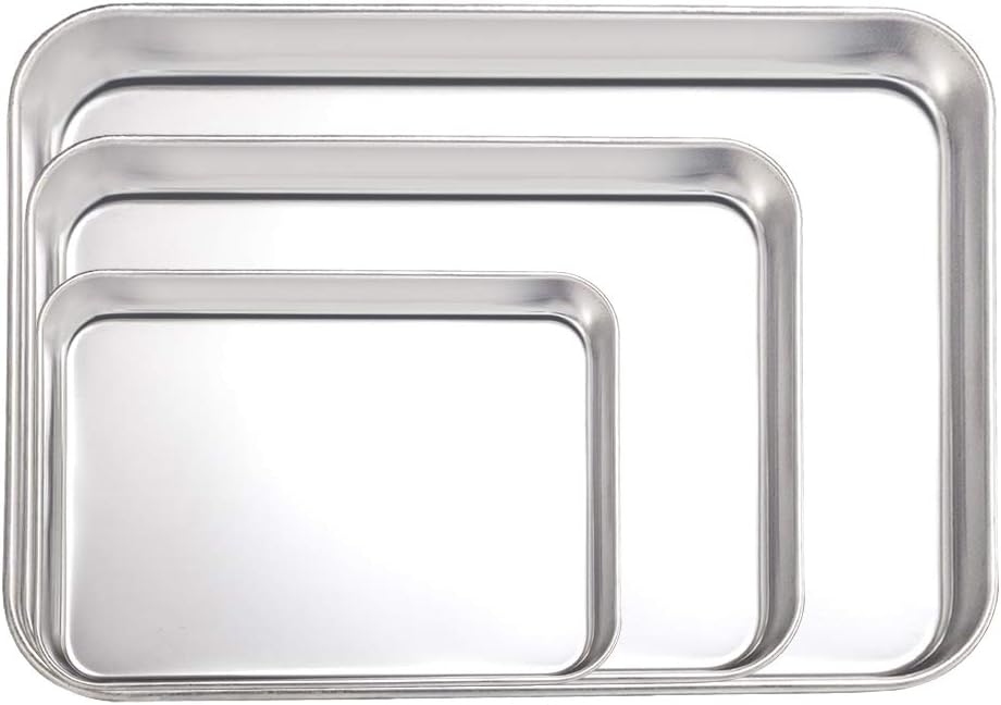 HaWare Baking Tray Set of 3, 18/0 Stainless Steel Baking Pans, Toaster Oven Tray, Cookie Sheet, Non Toxic & Healthy - Image 3