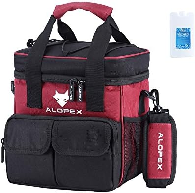 ALOPEX Insulated Lunch Bag Cooler Bag Large Pocket Adjustable Strap With Ice Pack (RED, 12CAN)