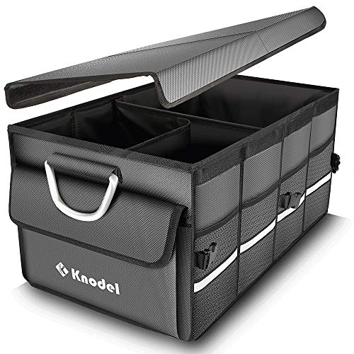 Knodel Car Trunk Organizer, Foldable Cover, Heavy Duty Collapsible Car Trunk Storage Organizer, Car Cargo Trunk Organizer with Lid (Gray)