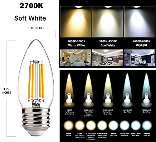 Dimmable LED Candelabra Light Bulbs 60W Equivalent E26 Base - FLSNT 4.5W B11 LED Chandelier Candle Light Bulbs,2700K Soft White, 450LM,CRI80-6 Pack