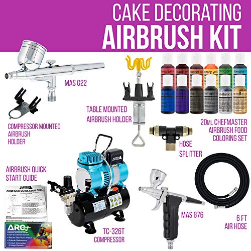 Master Airbrush Cake Decorating Airbrushing System Kit with 12 Color Chefmaster Food Coloring