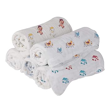 Moms Home Organic Cotton Baby Muslin Swaddle - Pack of 3-92x92 cm (Any 3 Mix Designs)