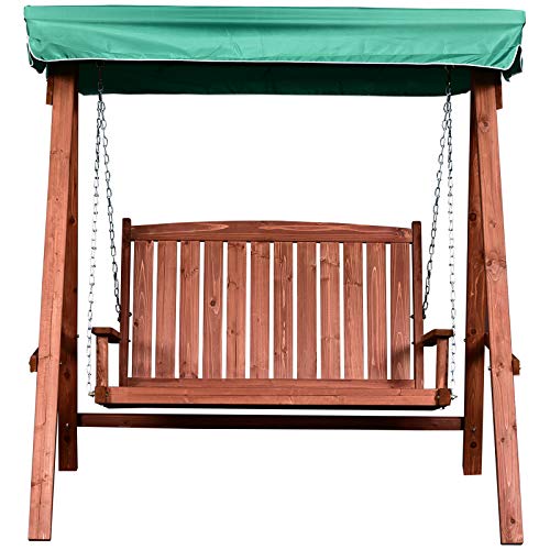 Outsunny Gartenschaukel für 2 Personen, Hollywoodschaukel, Schaukelbank mit Dach, Massivholz, Grün, 160 x 120 x 165 cm – Bild 4