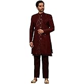 Pro-Ethic Style Developer Jacquard Indo-Western Set with Floral Design Embroidery Long Jacket for Men (C-132)