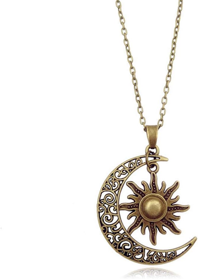 Sun Crescent Moon Necklace Choker Vintage Gothic Sunflower Sunshine Pendant Neckalce for Women Girls Statement Jewelry Gifts