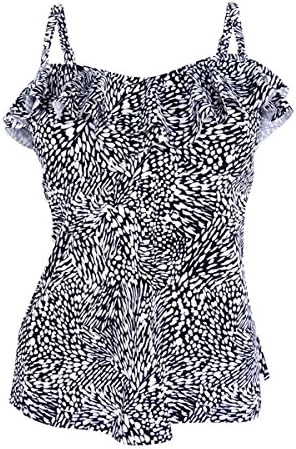 Island Escape Spot-On Ruffled Tankini Top, Black, Size 10