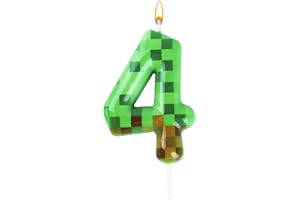 AEDNX Pixel Style Number Cake Candle - 3D Block Birthday Candle Topper with Green Detonator Design for Boys Girls Party, Anniversary, Video Game Theme Celebration (TNT, 4)
