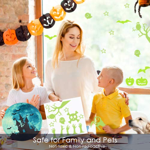 VIVREAL Halloween Wall Decals, Glow in The Dark Wall Stickers Halloween Decorations, Luminous Decals Glow Stickers Zombie Pumpkin Ghost Halloween Decor Kids Room Door Window