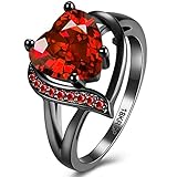 BEMI Romantic Black Gold Plated Promise Band Ring Wedding Red Heart Cubic Zirconia Rings for Women