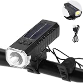Rechargeable Solar Bicycle Light，Bicycle Headlamps with Two Charging Methods.Two Types of L0ight Sources for The Bilateral Lamp Head, Allowing for Two Different Lighting Options.