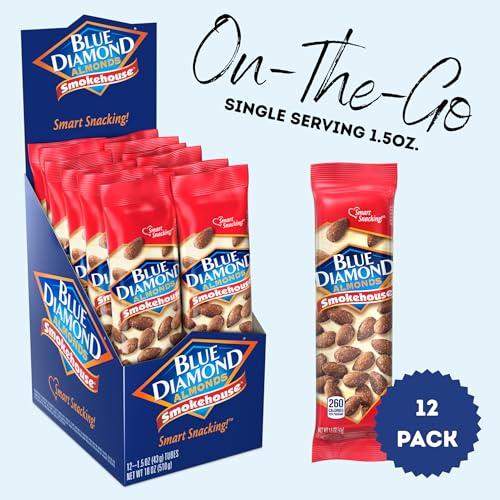 BLUE DIAMOND ALMONDS, SMOKEHOUSE FLAVORED SNACK NUTS, SINGLE SERVE BAGS (1.5 OZ. TUBES, PACK OF 12)