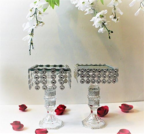 2 Mirror Candle holder,wedding mirror candle holder with hanging bling,Rhinestone square mirror candle holder,Mirror Tray candle holder.