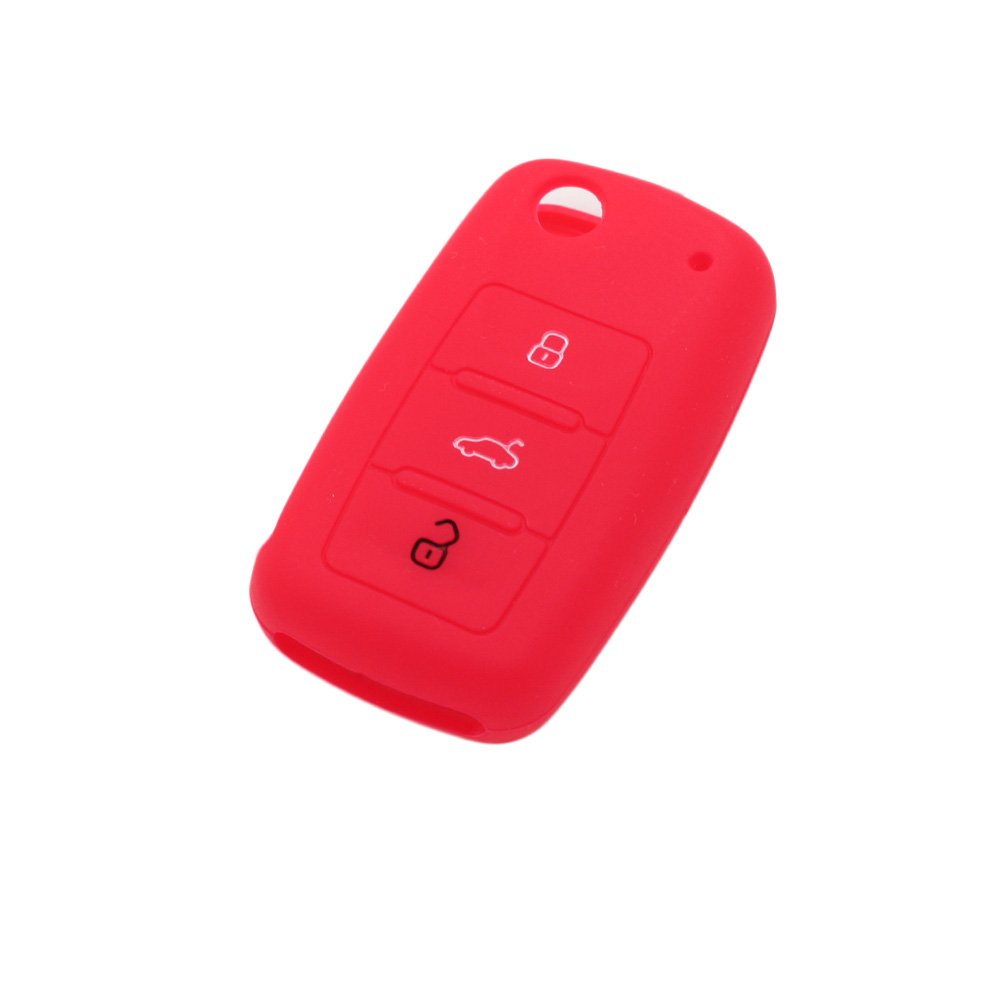 BROVACS Silicone Cover Protector Case Holder Skin Jacket Compatible with VOLKSWAGEN PASSAT SEAT SKODA 3 Button Flip Remote Key Fob CV9800 Red