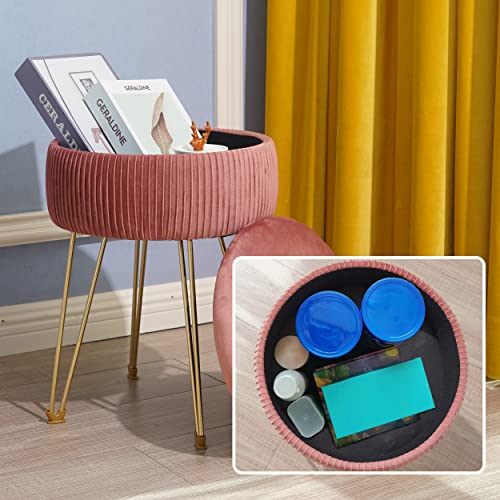 Desunny Velvet Storage Ottoman footrest, Soft Cushion Folding Round