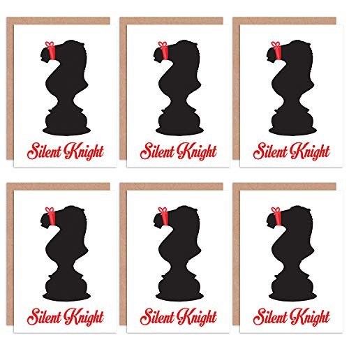 Wee Blue Coo Christmas Cards x6 Funny Silent Night Chess Knight Set Xmas Cards