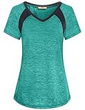 Miusey Sports Tunics for Women, Ladies Casual Tops Summer Exercise Tees Short Sleeve V Neck Activewear Patchwork Stitching Shirt 2018 Cool Slender Athletic Baseball Clothes Green XL