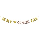 In My Senior Era Banner - Congrats Grad Party Supplies for Boy Girl - Senior Graduation Party Decorations - Rose Gold Glitter