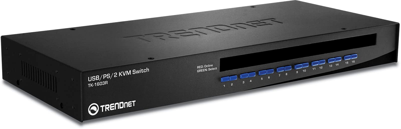 TRENDnet 16-Port Rack Mount USB KVM Switch, TK-1603R, VGA & USB Connection, Supports USB & PS/2, Auto-Scan, Device Monitoring, Audible Feedback, Plug & Play, Hot Pluggable, Rack Mountable Hardware