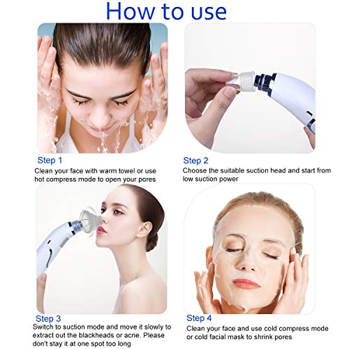 Blackhead Remover Vacuum, VICOODA Hot and Cold Care Panel Pore Cleaner 3 in 1 Rechargeable Blackhead Acne Extractor Tool with LCD Display, 5 Adjustable Suction Level and 5 Replacement Probes - Thumbnail 4
