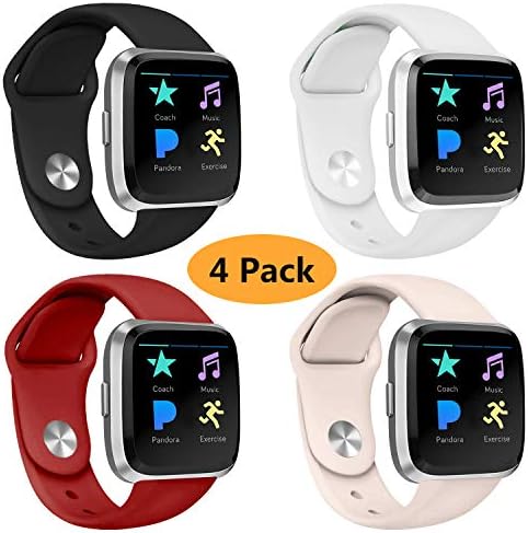 Coperr 4 Packs Bands Compatible with Fitbit Versa/Fitbit Versa Lite for Women and Men, Soft Silicone Sport Strap Replacement Wristband with Ventilation Holes for Fitbit Versa Smart Watch