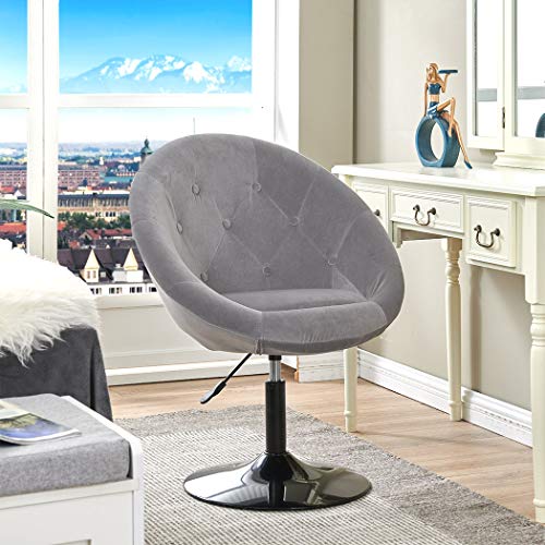 Duhome Velvet Accent Chairs, Lounge Chair Adjustable Modern Round Tufted Back Swivel Make-up Vanity Chair Light Grey