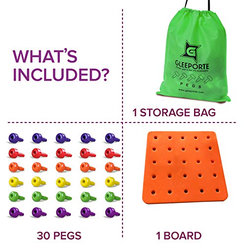 Gleeporte Stacking Peg Board Set Toy - Montessori Occupational Therapy Early Learning for Fine Motor Skills, Ideal for Toddlers and Preschooler, Includes 30 Plastic Pegs & 1 Board