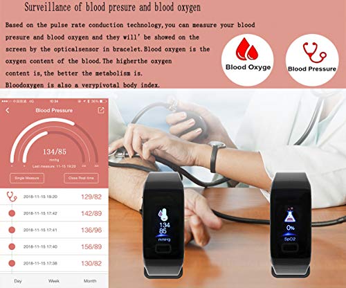 YZJ Blood Pressure Monitor Watch,Waterproof Color Screen Fitness Tracker with Heart Rate Blood Oxygen Monitor,Smart Wristband with Calorie Counter Watch Pedometer Sleep Monitor Bluetooth Bracelet
