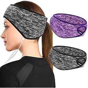 Running Headband 2Pcs, Winter Ear Warmer Headbands with Ponytail Hole for Women Girls, Windproof Fleece Thermal Full…