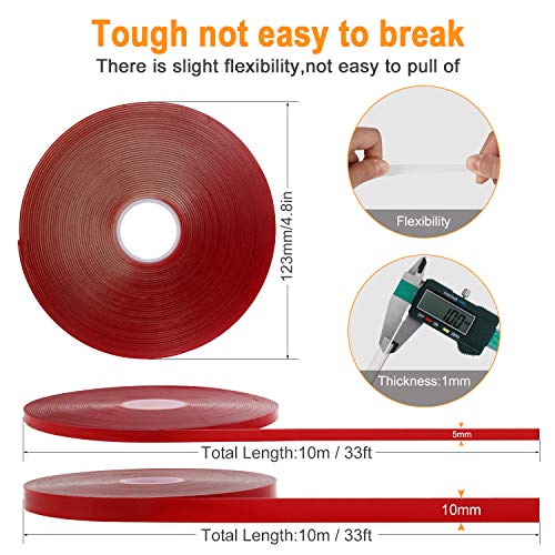 Double Sided Adhesive Tape Heavy Duty JIRVY Heat Resistant High Adhesion Transparent Acrylic Tape, Adhesive Removable Double Sided Mounting Tape, for Home Wall Office Decor ((5mm+10mm) x 10M)