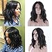 Longqibeauty Short Wavy Natural Hair Synthetic Wig Medium Brown Lace Front L Part Shaped with Natural Hairline Glueless Heat Resistant Replacement Wigs for Women (12 Inches, #1B, Natural Black)