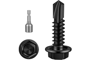 MewuDecor #14 x 1 (3/4" to 4" Available) Hex Washer Head Self Drilling Sheet Metal Screws with Drill Point, Stainless Steel 410, Black Oxide, 50 PCS