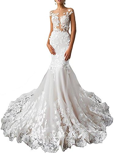 AlanreBackless Bridal Gowns Flower Lace Wedding Dresses for Bride Mermaid Dress