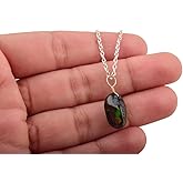 Black Ethiopian Opal Tumble Crystals Gemstone Pendant Necklace, Handmade Dainty Jewelry, Gift for Women, Birthstone Healing Crystals 18 inch Chain