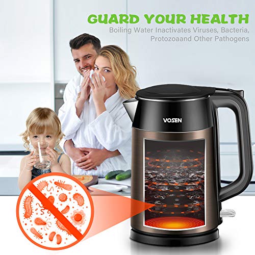 Electric Kettle VOSEN Electric Tea Kettle 1.7L Double Wall Stainless