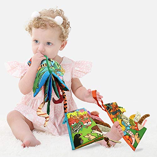 Here-Fashion-Pack-of-3-Soft-Animal-Tails-Cloth-Books-for-Babies-Colorful-Animals-Stereoscopic-Tails-Cloth-Books-for-Babys-Early-Learning-Education-Book-Woodland-Rain-Forest-Garden-Tail