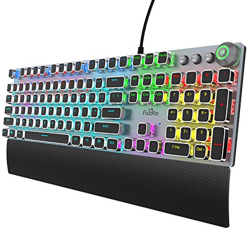 Fiodio Mechanical Gaming Keyboard, LED Rainbow Gaming Backlit, 104 Anti-ghosting Keys, Quick-Response Black Switches…