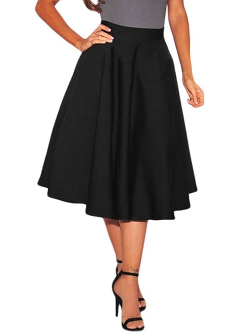  Lovezesent Women's High Waist A-Line Pleated Midi Skirt Dresses