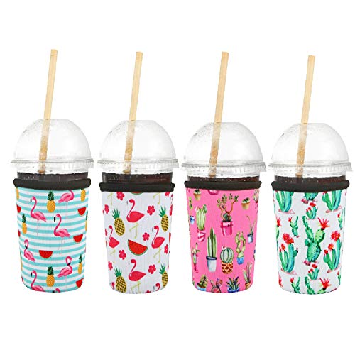 Creatyi 4 PCS Reusable Iced Coffee Sleeve Hot Coffee Sleeve Neoprene Cup Holder Drinks Sleeve Perfect for Your Coffee Drinks (16-18 oz Small, Cactus) - Thumbnail 4