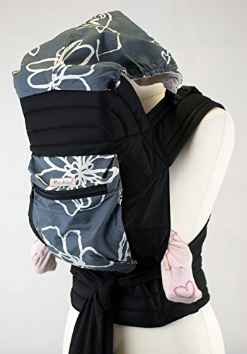 Grey White Design Floral Mei Tai Baby Sling Carrier With Hood and Pocket Grey White Design Floral Mei Tai Baby Sling Carrier With Hood and Pocket